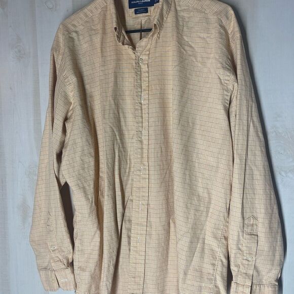 Ralph Lauren Tilden shirt yellow grey and white check button front,‎ size Large - Picture 3 of 10